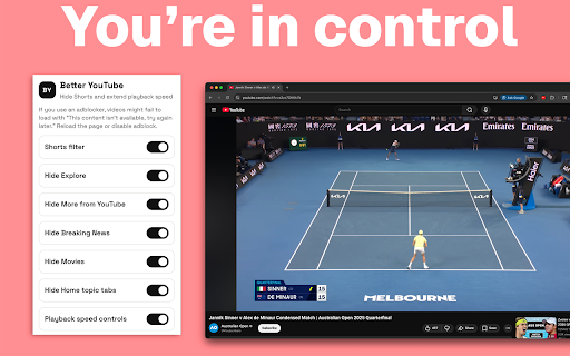 Better YouTube :: Hide YouTube Shorts across the site.