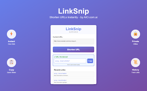 LinkSnip :: Instantly shorten and share your current tab URL with one click by AIO.com.ai