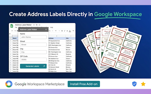 Address Label Maker for Google Sheets™ :: Create address labels from CSV, Excel, or Google Sheets™ links. Supports Avery 5160/5163, A4, and US Letter layouts.
