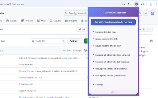 ZeroRAM Suspender :: Suspend inactive tabs to save memory using native discard or lightweight placeholder.