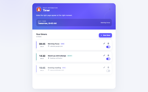 Timer :: Open a website or receive a notification at the time you choose.