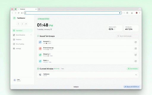 TabMaster :: Save, organize, and track your tab groups. Manage tasks, routines, and view completion analytics.