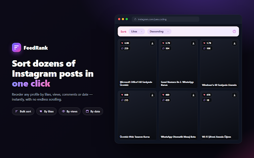 FeedRank – Instagram & TikTok Feed Sorter :: Sort Instagram & TikTok feeds by likes, views, comments or date. See post stats and find top viral content fast. Free.