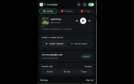 Crossfade – Smart Media Control :: Watching a video? Crossfade automatically lowers or pauses your music and brings it back when you're done.