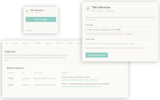 The Librarian — Web Clipper :: Clip the current article to your Librarian vault as a clean Markdown reference.
