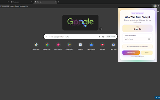 Today Birthday Finder :: Show sample famous birthdays for today inside the Chrome popup.