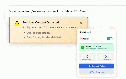 LLM Guard :: Prevents sensitive data from being sent to public LLM tools like ChatGPT, Claude, and Gemini.