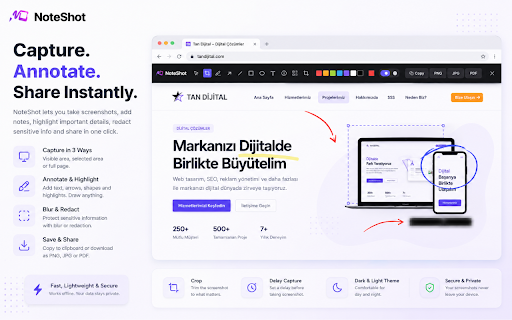 NoteShot - Screenshot & Annotate :: Capture any webpage - visible area, selection or full page. Annotate with arrows, text and blur, then download or copy.