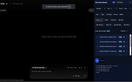 Flow Auto-Runner :: Sidebar điều khiển tự động hoá trên Google Labs Flow.