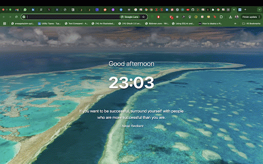 museTab :: A clean and minimal new tab page with time, greeting, quotes, and beautiful backgrounds