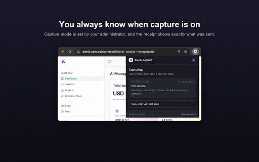 Aionix :: Captures your AI chat sessions and logs them to Aionix, per your organization's policy.