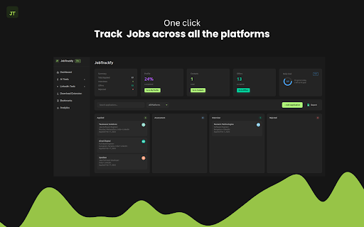 JobTrackfy :: AI job application tracker for LinkedIn and Indeed: save jobs, track applications, and manage outreach
