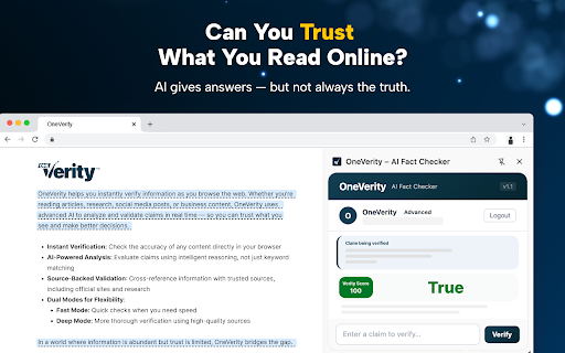 OneVerity — AI Fact Checker :: Detect and verify claims on any webpage with AI-powered fact-checking.