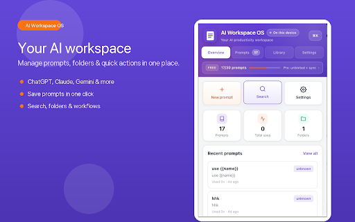 AI Workspace OS :: Save, organize, and reuse your best AI prompts from popular chat websites.
