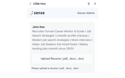 CRM Hire :: Streamline your recruiting workflow with the Sense Chrome Extension. Instantly add candidates from LinkedIn or job boards to your…