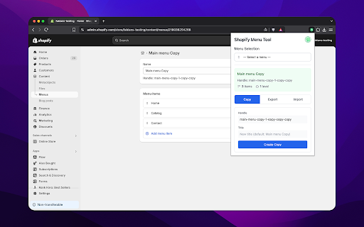 Shopify Menu Copier :: Copy, export, and import Shopify menus directly from the Shopify admin