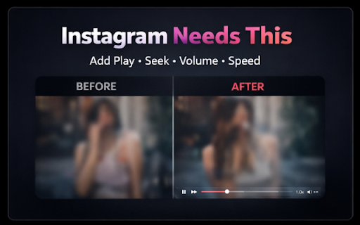 Instagram Video Controls Pro :: Adds YouTube-like controls to Instagram videos: play, progress bar, volume, speed and more.