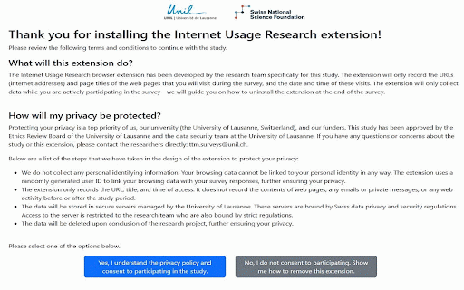 Internet Usage Research by UNIL :: Developed by CVA Analytics exclusively for use by University of Lausanne researchers to study internet usage behaviour.