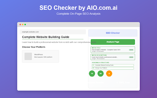 SEO Checker by AIO.com.ai :: Complete on-page SEO checker for meta titles, descriptions, headings, anchor texts and alt tags analysis