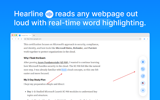 Hearline — Listen to any webpage :: Hearline reads any webpage, article or blog out loud with real-time word highlighting.