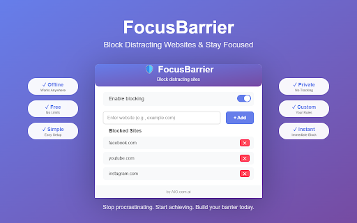 FocusBarrier :: Block distracting websites and stay focused on what matters. Simple, effective procrastination blocker.