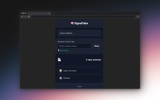 SignalTabs :: Your browsing memory never disappears. Close tabs fearlessly with intelligent archiving, search, and recall.