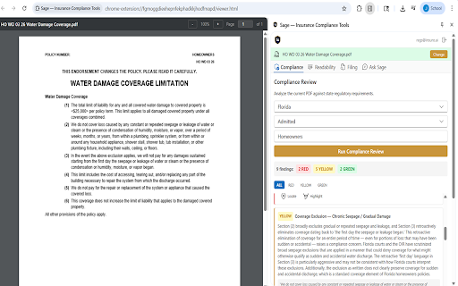 Sage — Insurance Compliance Tools :: Insurance compliance review, filing readiness, readability analysis, and AI-powered research — powered by InsuroAI.
