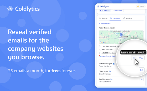 Coldlytics: B2B Email & Phone Number Finder :: Find verified B2B emails and direct dial phone numbers for the company websites you browse. Missing contacts? We research them.