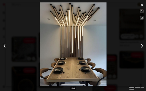 Pinterest Enhanced Slider by VStat :: Effortlessly browse Pinterest pins full-screen with arrow keys or the icon. Download images directly from the slider.