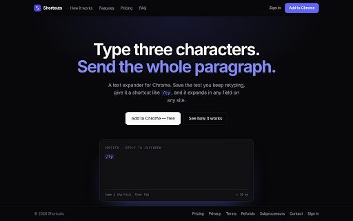 Shortcuts — Text Expander :: Create text snippets and expand them with shortcuts on any website.