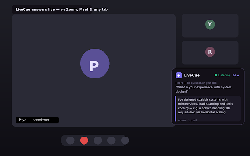 LiveCue — Live AI Answers :: Floating AI copilot for any call. Live transcript, instant answers. Sign in and go — no API keys.
