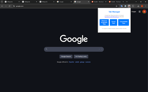 Duplicate Tab Remover :: Keep browser clean and organizedby removing duplicate tabs and consolidating tabs into a single window.