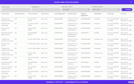 Amazon Seller Fee Invoice Exporter by Staxxer :: This extension is a tool for downloading your Amazon Seller Fee invoices in bulk.