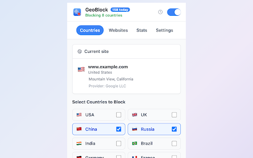 GeoBlock :: Filter search, YouTube, Amazon & Reddit results by country. Block regions, channels, and subreddits; optional Geo-IP detection.