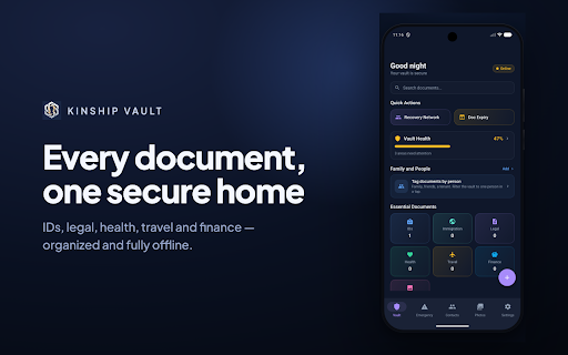 KinshipVault :: Fill and save your KinshipVault passwords in your browser. Fully offline, on-device.