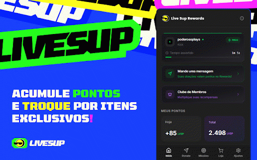 Live Sup Rewards :: Rastreia tempo de visualização em lives da Twitch, Kick e YouTube para recompensar você com pontos no LiveSup.