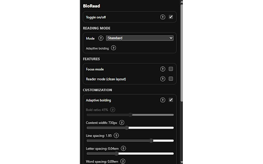 BioRead :: Smarter bionic reading with adaptive emphasis, reading modes, focus tools, and a cleaner reading layout.