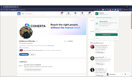 Coherta :: Check LinkedIn profiles against Coherta lead lists and add new profiles from LinkedIn.
