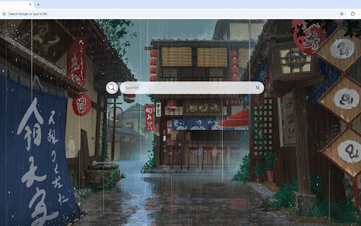Anime Rain Live Wallpaper :: Traditional Japanese alleyway glistens with rainfall amid lanterns and shop banners.