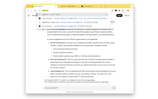 Comparative ChatGPT Search :: Set ChatGPT as the default search engine and open comparative searches on configurable platforms.