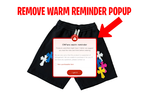 CNFans Warm Reminder Popup Remover :: Removes warm reminder popup, adds extra quality check photo button