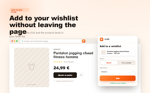 SoWi — Wishlist Companion :: Add products you find on any merchant page to your SoWi wishlists — for you or a contact.
