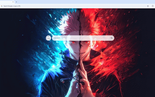 Sukuna Split Soul Live Wallpaper :: A split face of Yuji and Sukuna with glowing blue and red shattered auras in epic anime style.