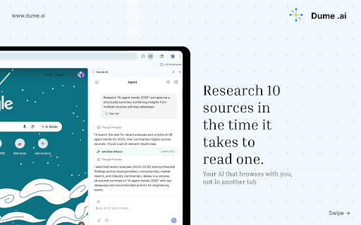Dume Ai :: Your AI assistant in Chrome. Summarize pages, automate workflows, manage tabs, and ask questions while browsing.