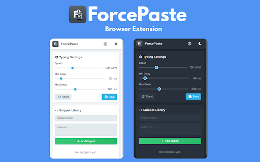 ForcePaste - Smart Clipboard Typer :: Smart clipboard tool: simulates typing, manages snippets, works offline, reliable on all websites.