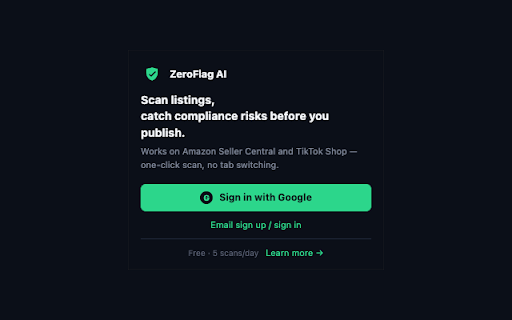 ZeroFlag AI — Listing Compliance Scanner :: Scan your Amazon, TikTok Shop, Walmart & Wayfair listings for compliance risks before publishing.