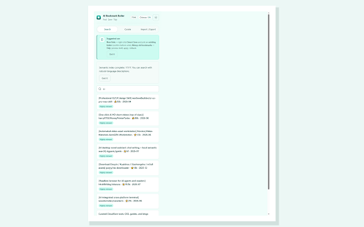AI Bookmark Butler :: Lightweight AI layer on Chrome bookmarks: smart save, semantic search, batch curate. BYOK; zero network by default.
