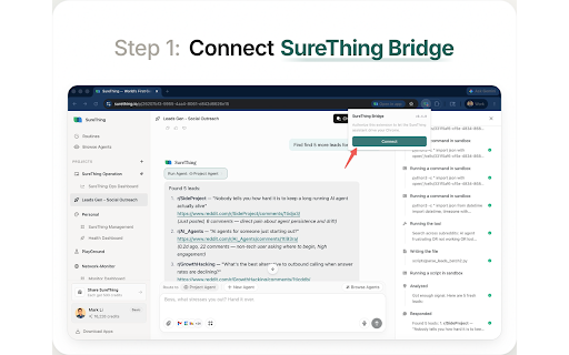 SureThing Bridge :: Let SureThing AI agents drive your Chrome and complete web tasks on your behalf.