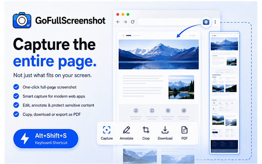 GoFullScreenshot: Full Page Screenshot :: Capture full pages, visible areas, or selected regions. Edit and export locally. No tracking, backend, or uploads.