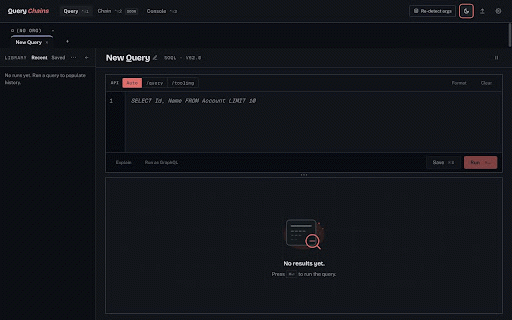 Salesforce Query Chains :: Query, inspect and edit Salesforce records with SOQL/SOSL, bulk-load data from a file, and explore schema, events and logs.